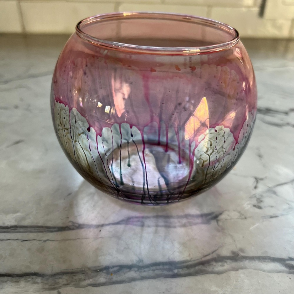 VTG Art Glass Rueven Nouveau Bowl Vase Satin Glass Unique Purple Abstract Design - Picture 2 of 8